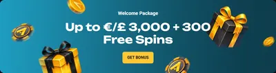 Welcome package up to eur gbp 3 000 300 free spins